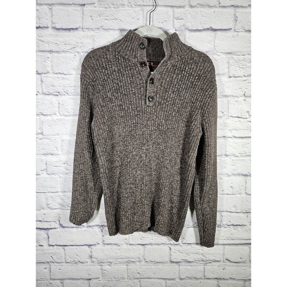 Driving Force Men’s Ribbed Pullover Sweater 1/3 Button Mocha Brown Size Medium - Picture 2 of 5